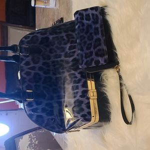 Blue leopard purse and wallet.